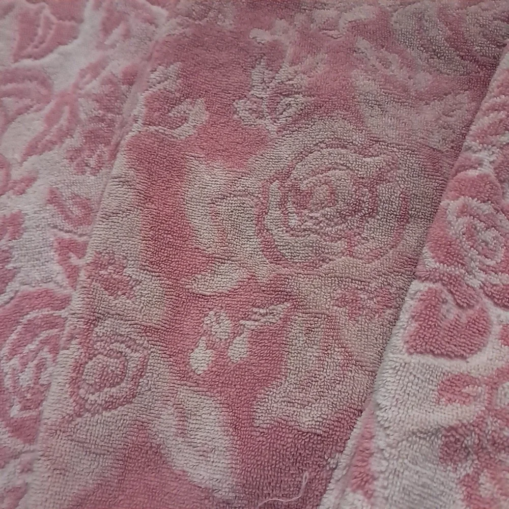 Vintage Callaway‎ Towels Pink Rose Floral hand bath fringe USA pastel reversible